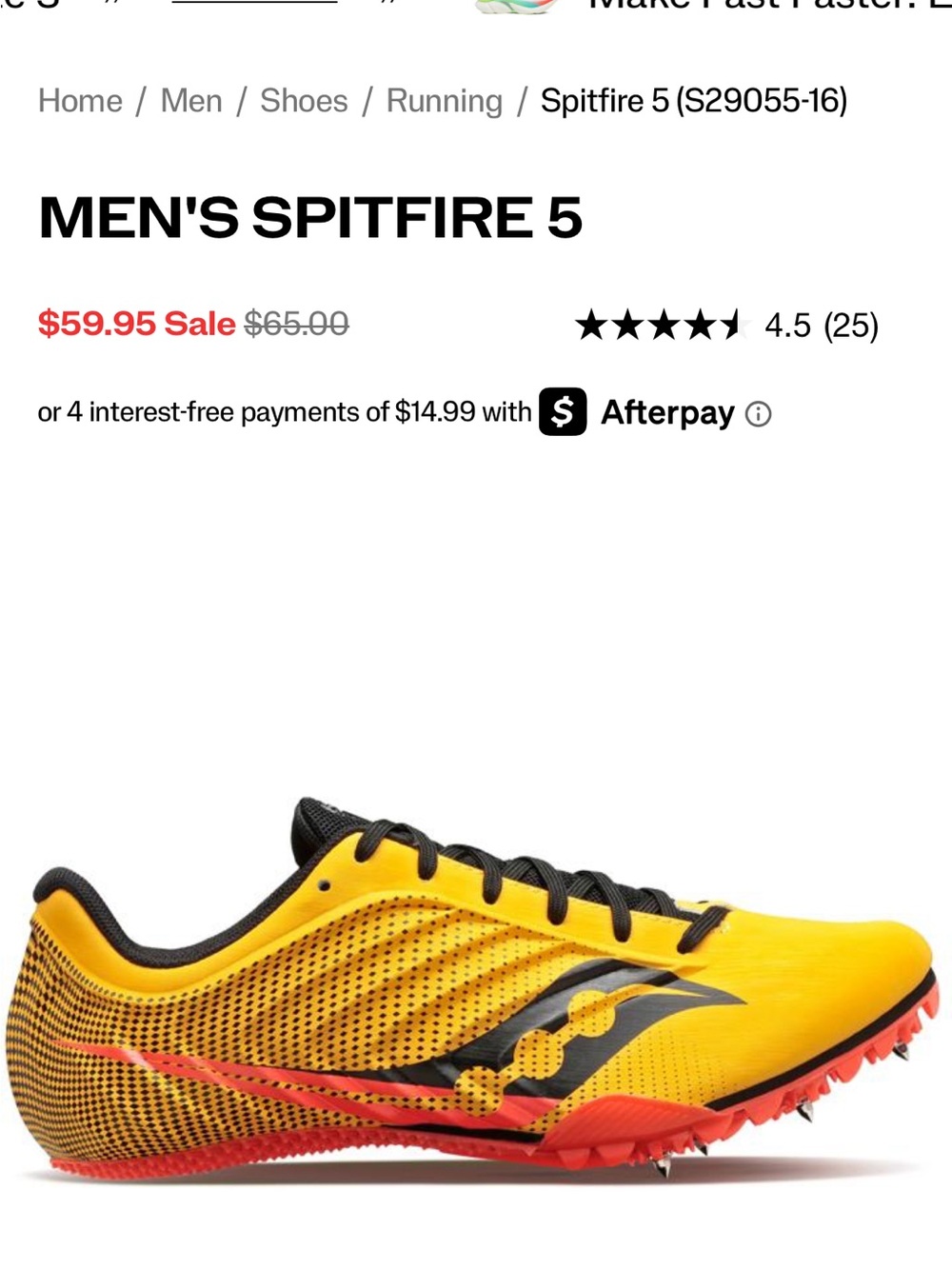 Saucony Spitfire 5 Racing Spike in Yellow & Black with Red-Orange Sole